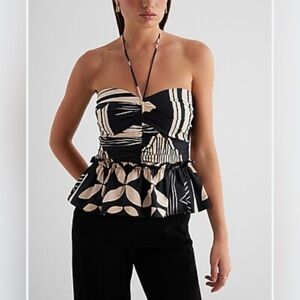 Express Black and Cream Geometric Crop Top